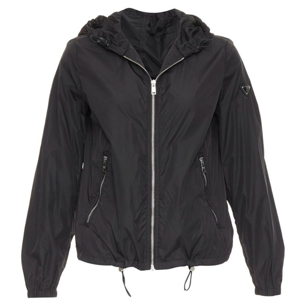Prada Re-Nylon black silver triangle logo hooded windbreaker